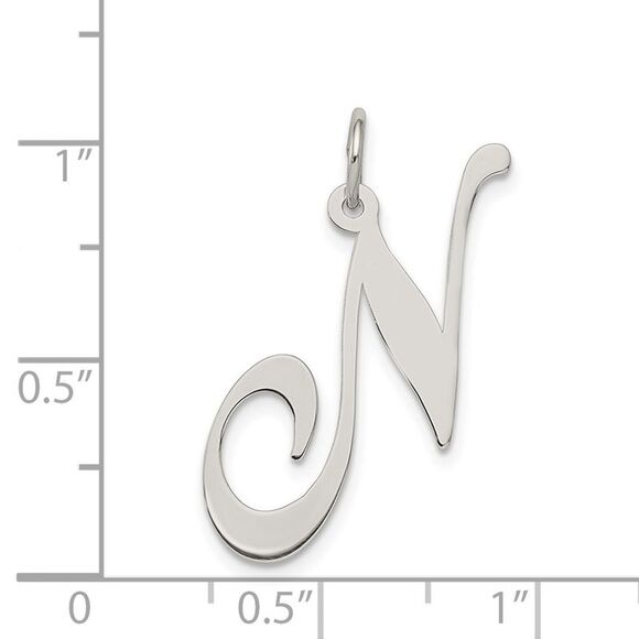 Sterling Silver, Ella Collection, LG Fancy Script Initial N Pendant - Picture 4 of 5